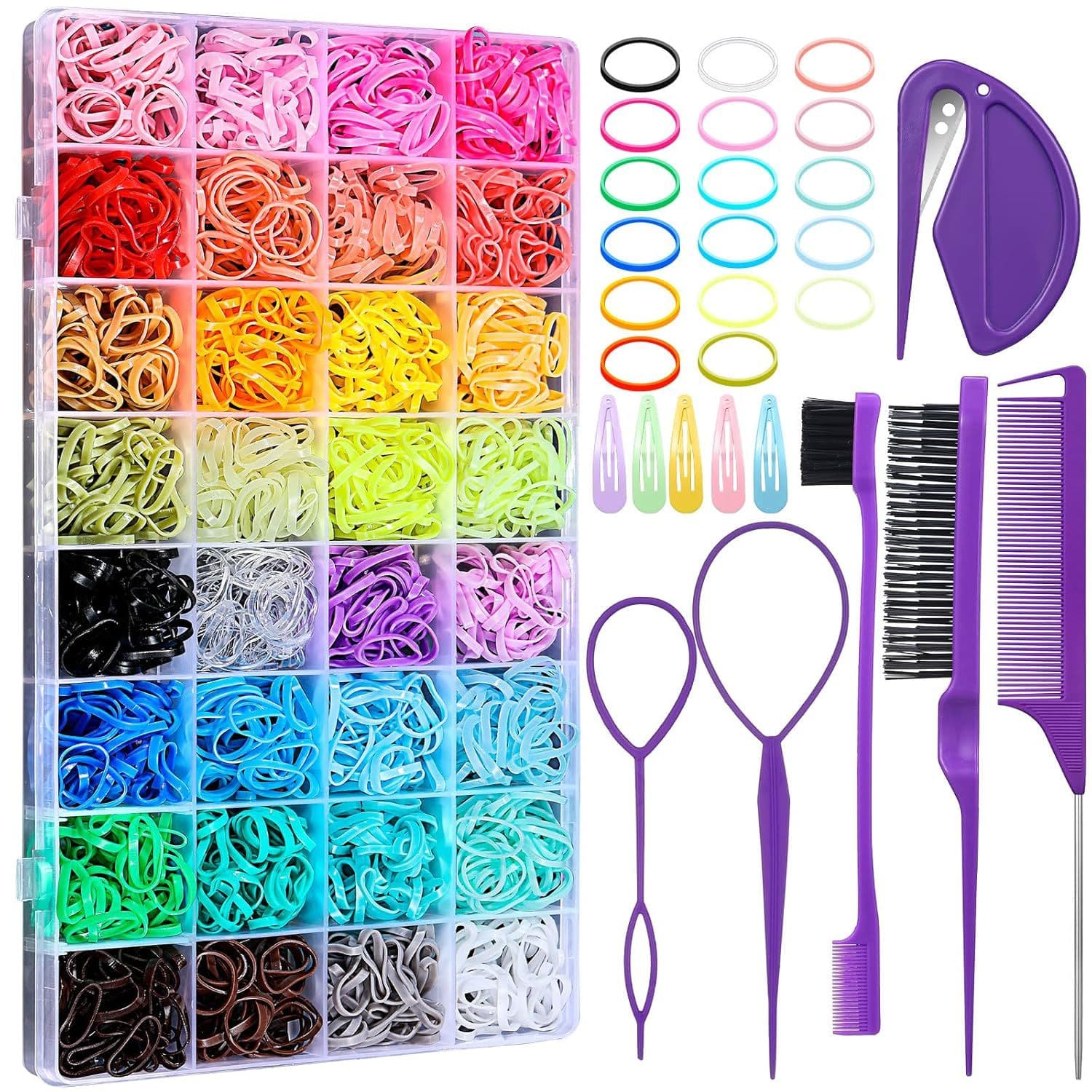 2000-Piece Candy Macaron Soft Elastic Hair Ties (32-Color) + 11-Piece Hair