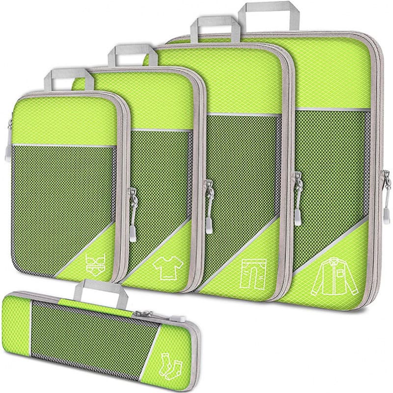Green Waterproof Travel Compression Packing Cube 5-Piece Set Sizes