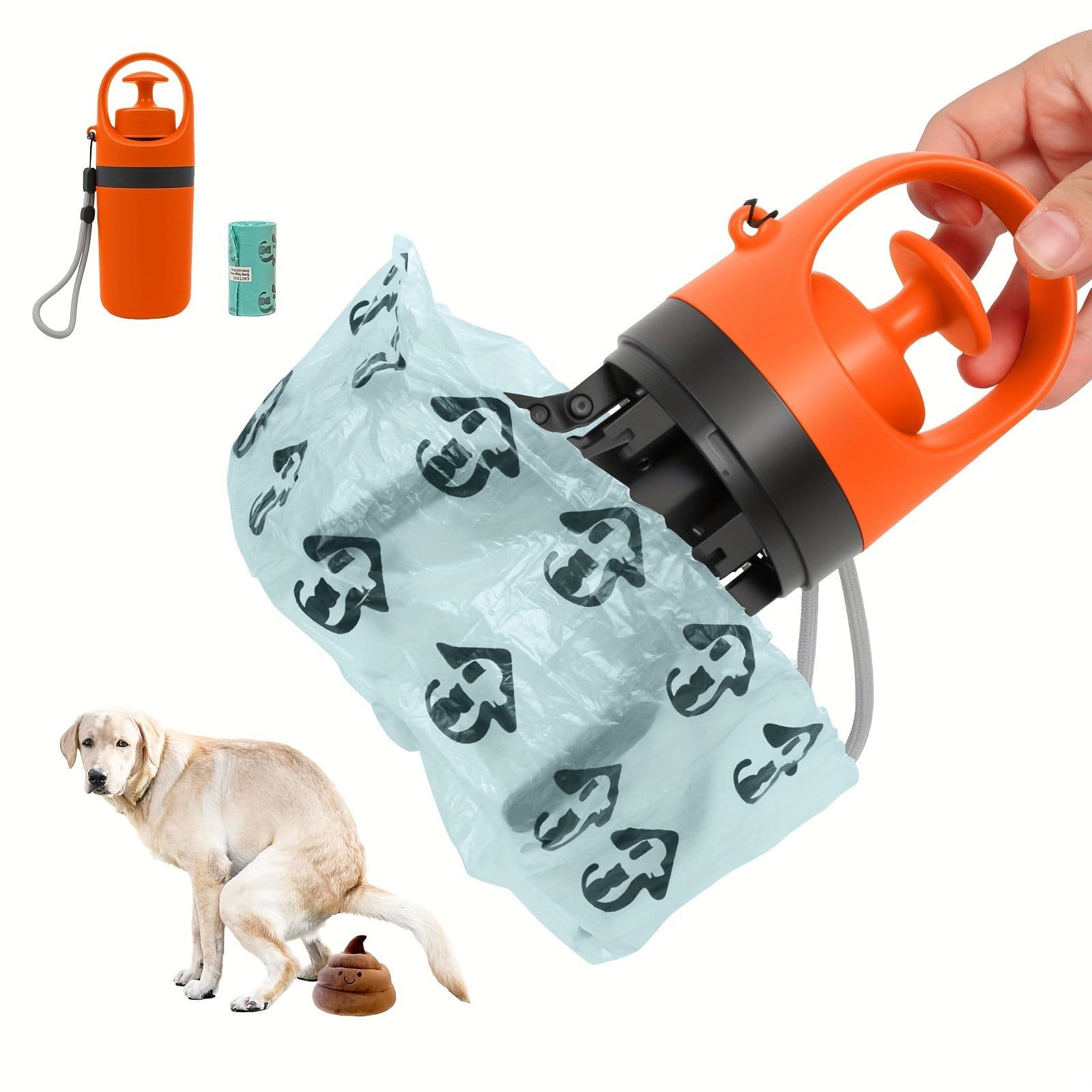 Orange Portable 6-Claw Pet Pooper Scooper - Hands-Free Dog Waste Picker