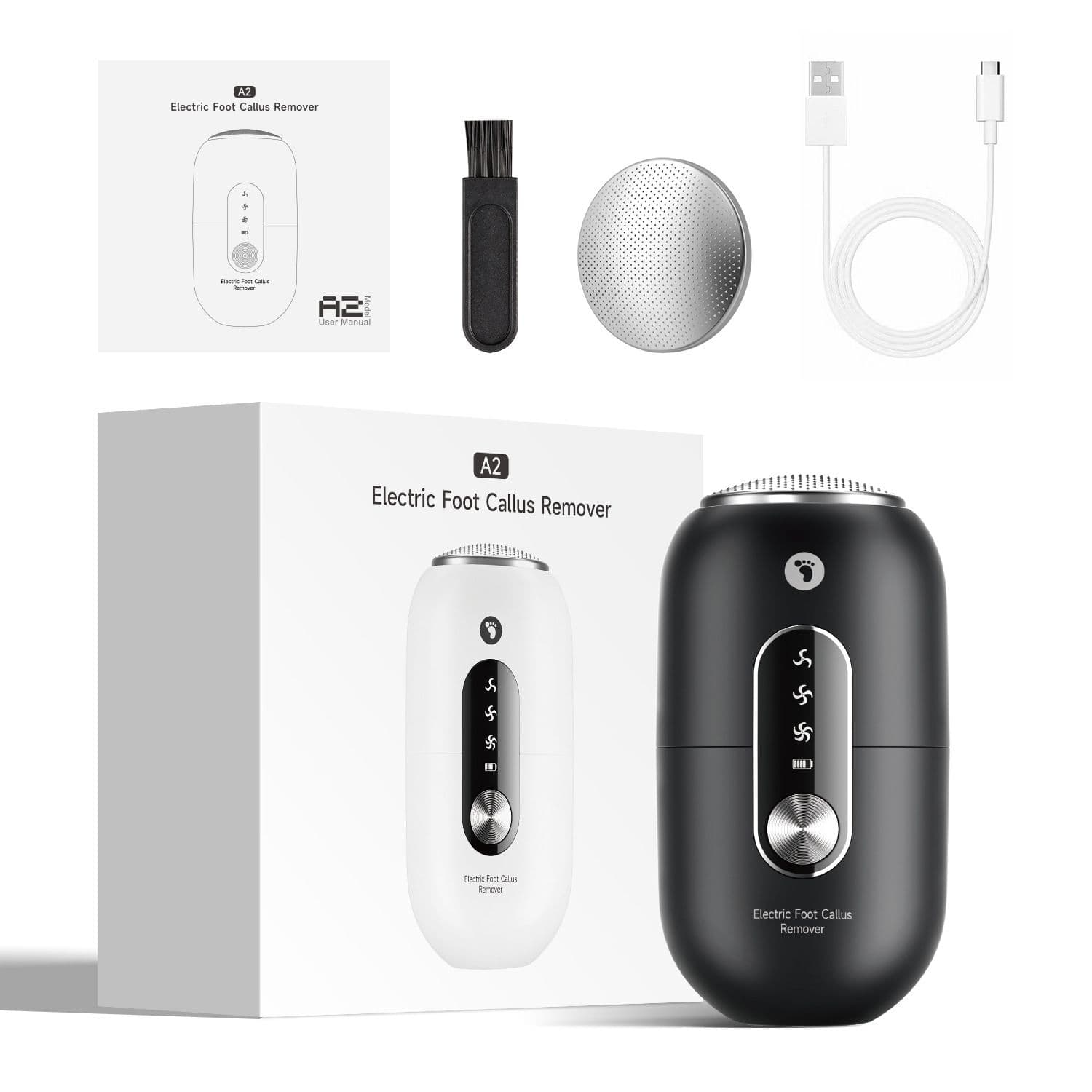 Black 2-in-1 Electric Foot Care Device - Cordless Callus Remover & Skin