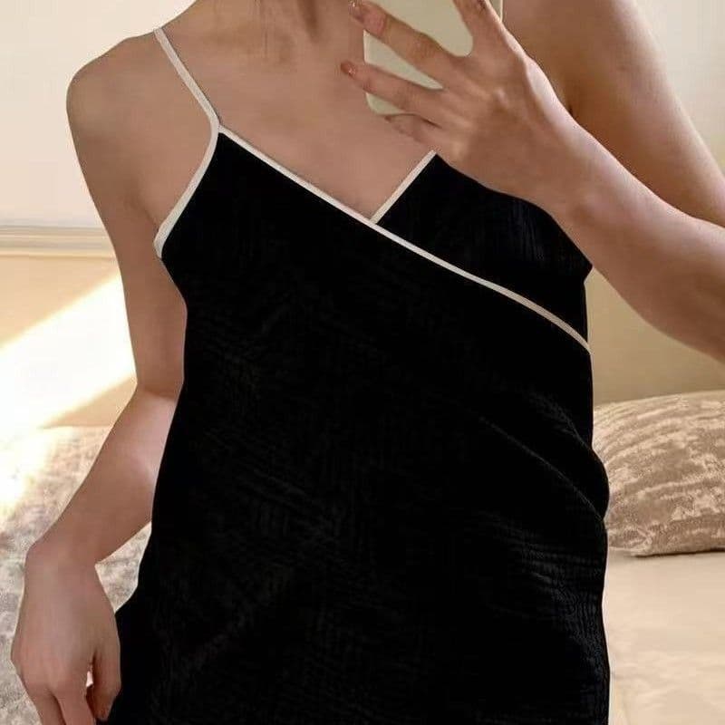 Black Linen-Feel Cotton Gauze Bath Wrap - Lightweight - 65×170 cm