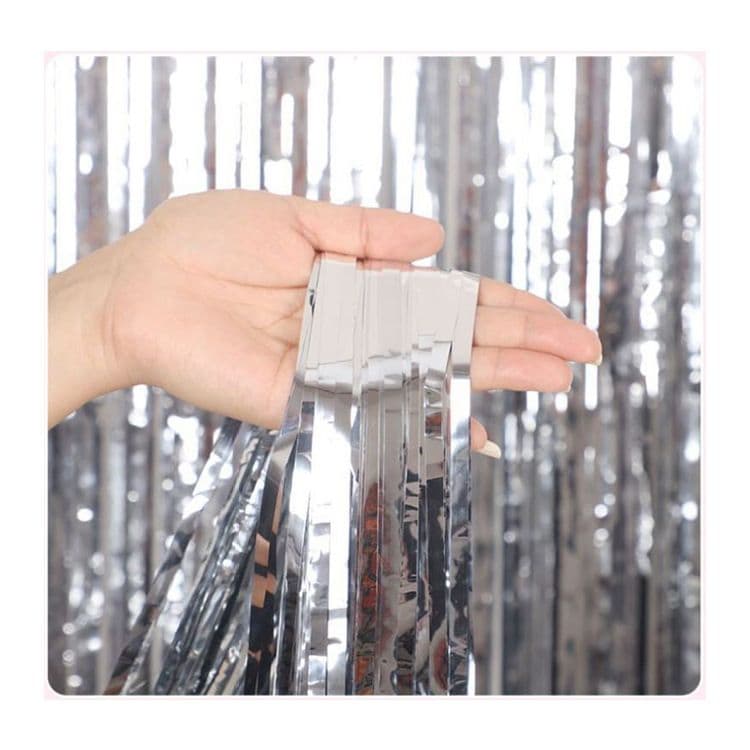 10-Piece Silver Shiny Tinsel Foil Fringe Curtain - 1m x 2m Metallic Streamer