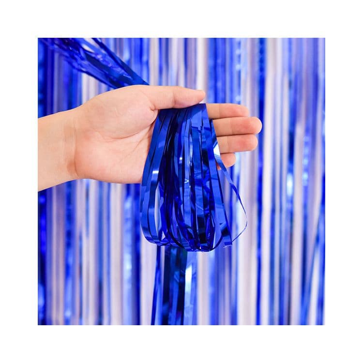 10-Piece Dark Blue Shiny Tinsel Foil Fringe Curtain - 1m x 2m Metallic