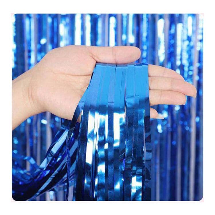 10-Piece Blue Shiny Tinsel Foil Fringe Curtain - 1m x 2m Metallic Streamer