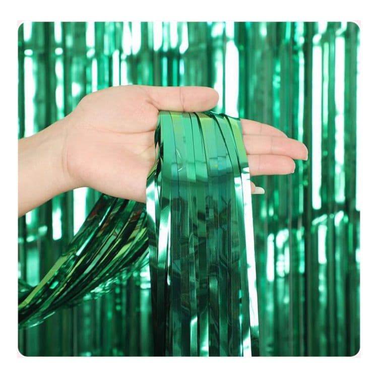 10-Piece Green Shiny Tinsel Foil Fringe Curtain - 1m x 2m Metallic Streamer