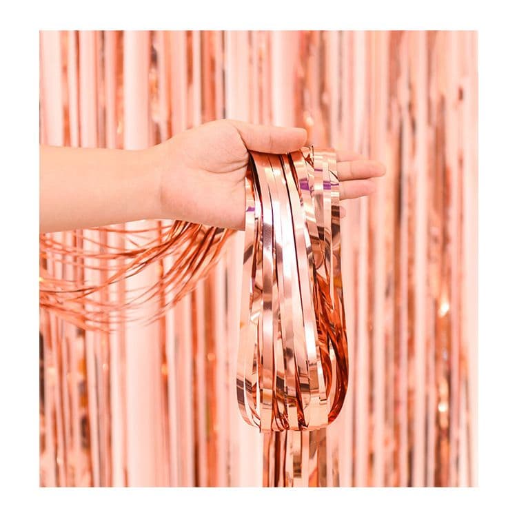 10-Piece Rose gold Shiny Tinsel Foil Fringe Curtain - 1m x 2m Metallic