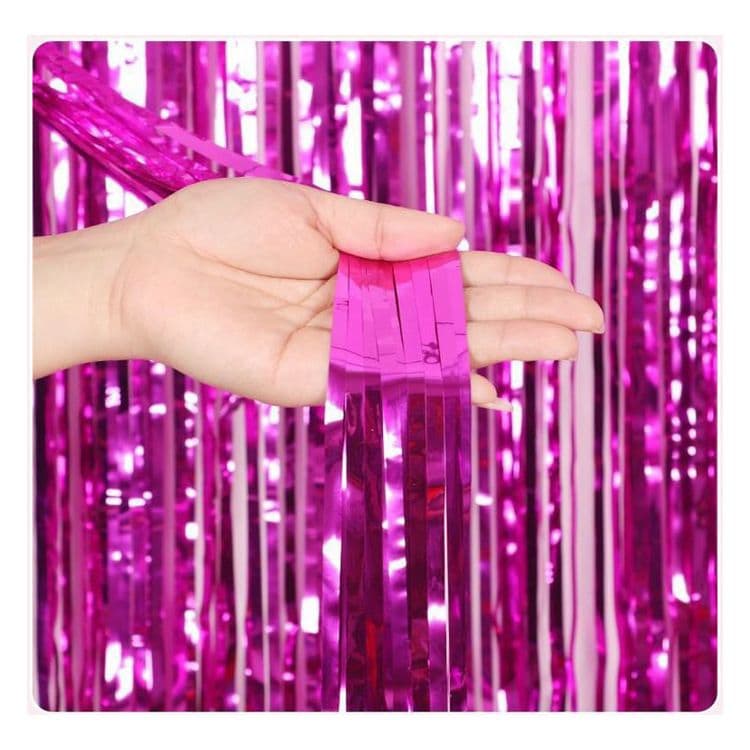 10-Piece Rose red Shiny Tinsel Foil Fringe Curtain - 1m x 2m Metallic