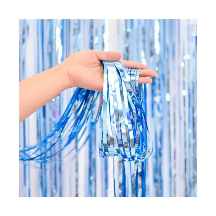 10-Piece Light blue Shiny Tinsel Foil Fringe Curtain - 1m x 2m Metallic