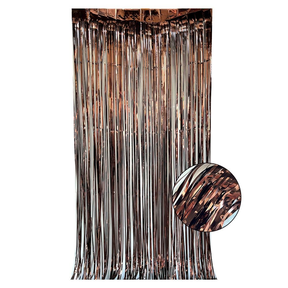 10-Piece Brown Shiny Tinsel Foil Fringe Curtain - 1m x 2m Metallic Streamer