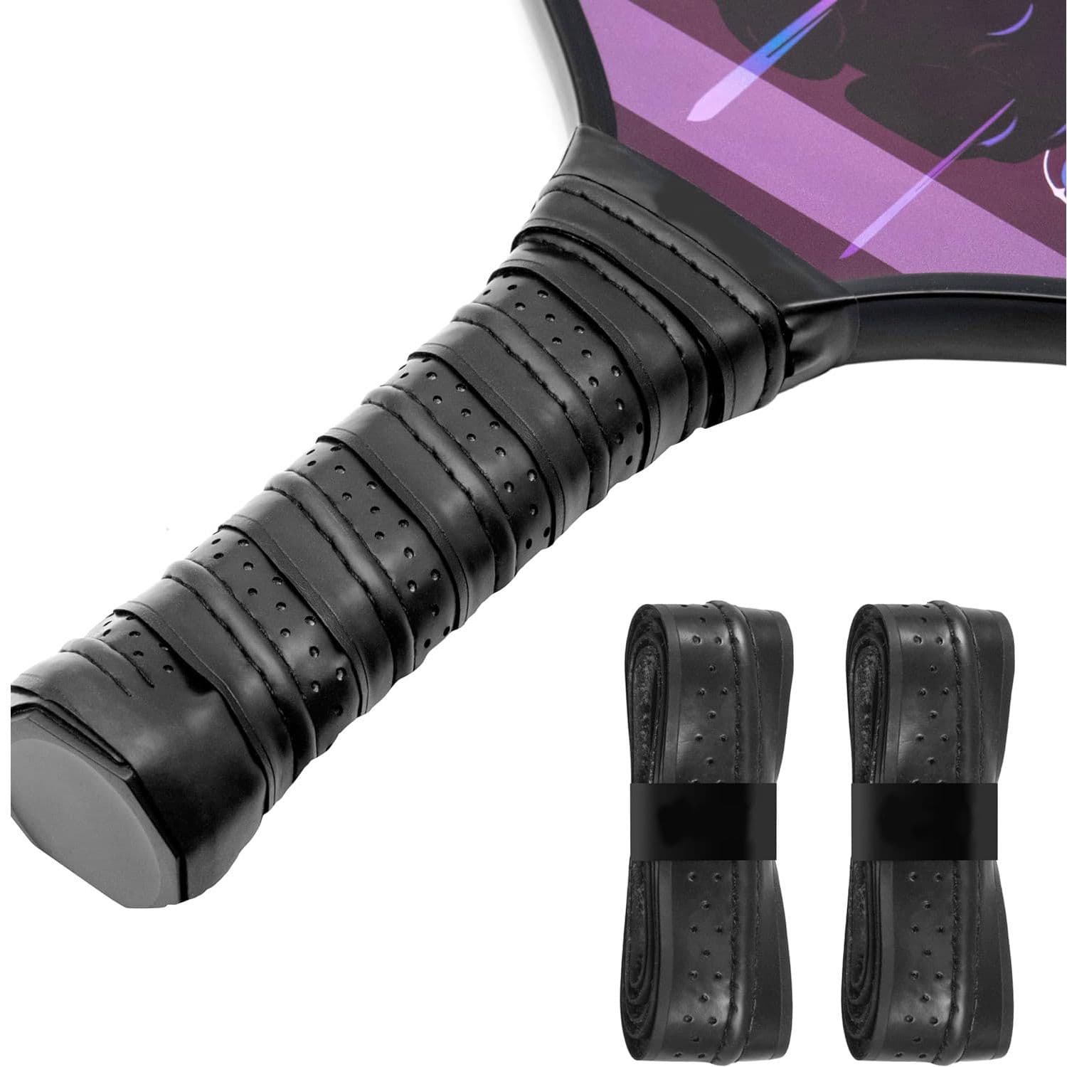 2-Pack Black Anti-Slip PU Overgrip Tape for Pickleball, Tennis & Badminton