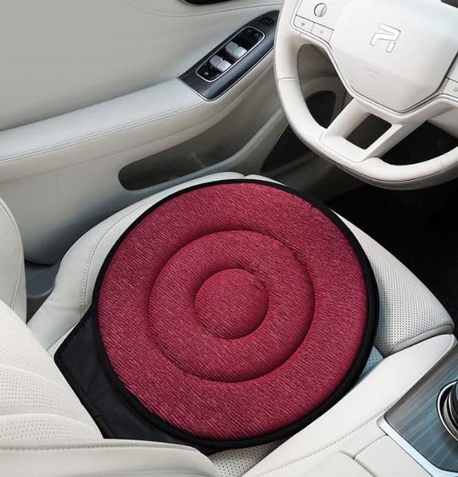 Dark Red 360° Swivel Car Seat Cushion - Portable Rotating Transfer Aid