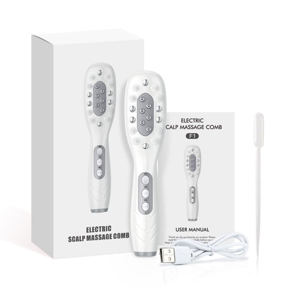 White Smart Scalp Massage Comb with EMS, LED Light Therapy & Vibration