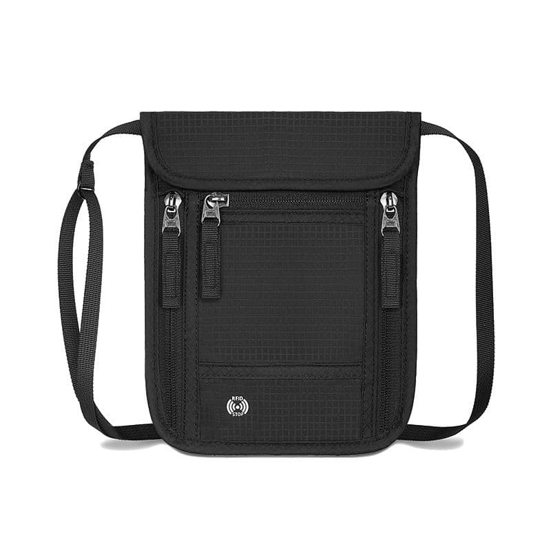 Black RFID Neck Passport Holder - 16.3 × 22.8 cm Lightweight Nylon