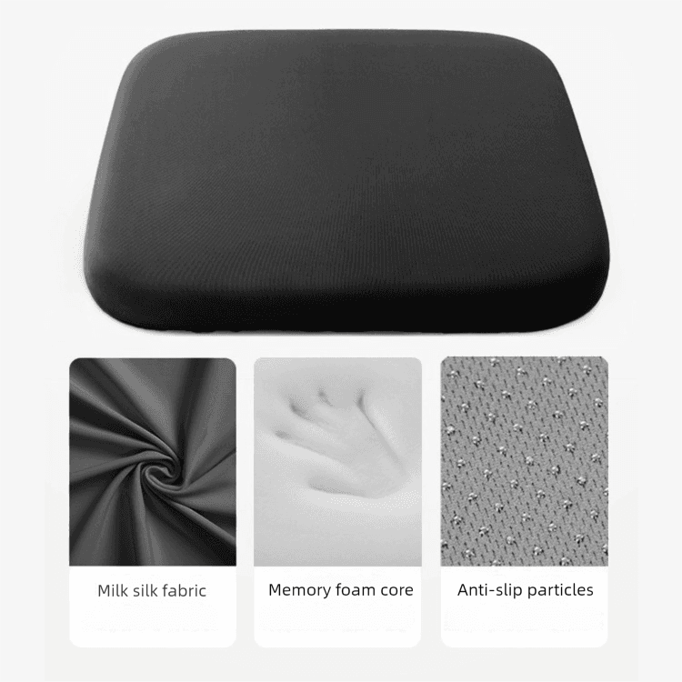 Black Memory Foam Seat Cushion - 45 × 45 × 4.5 cm Polyester Cover, Removable
