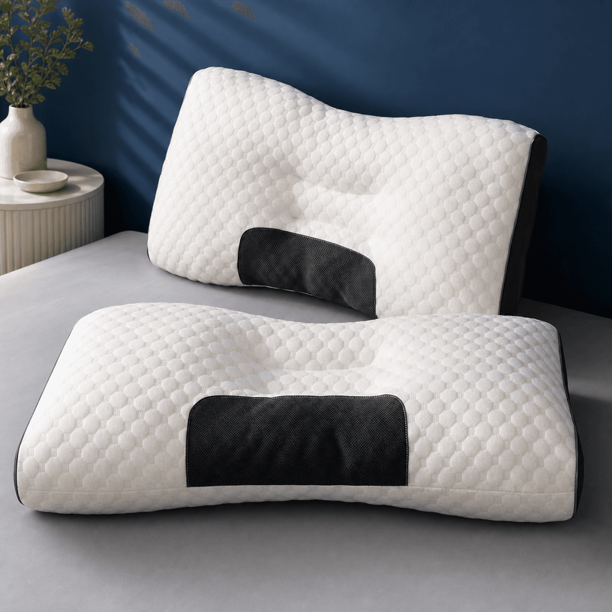 2-Piece Neck Support Pillow - 48 × 74 cm Polyester Fibre, 10 cm Loft, 3D