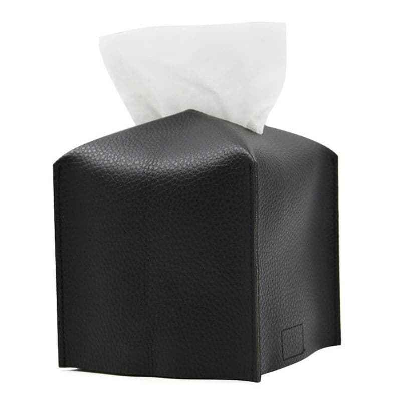 2 Pack Black PU Leather Rectangular Tissue Box Covers - Black Rectangular