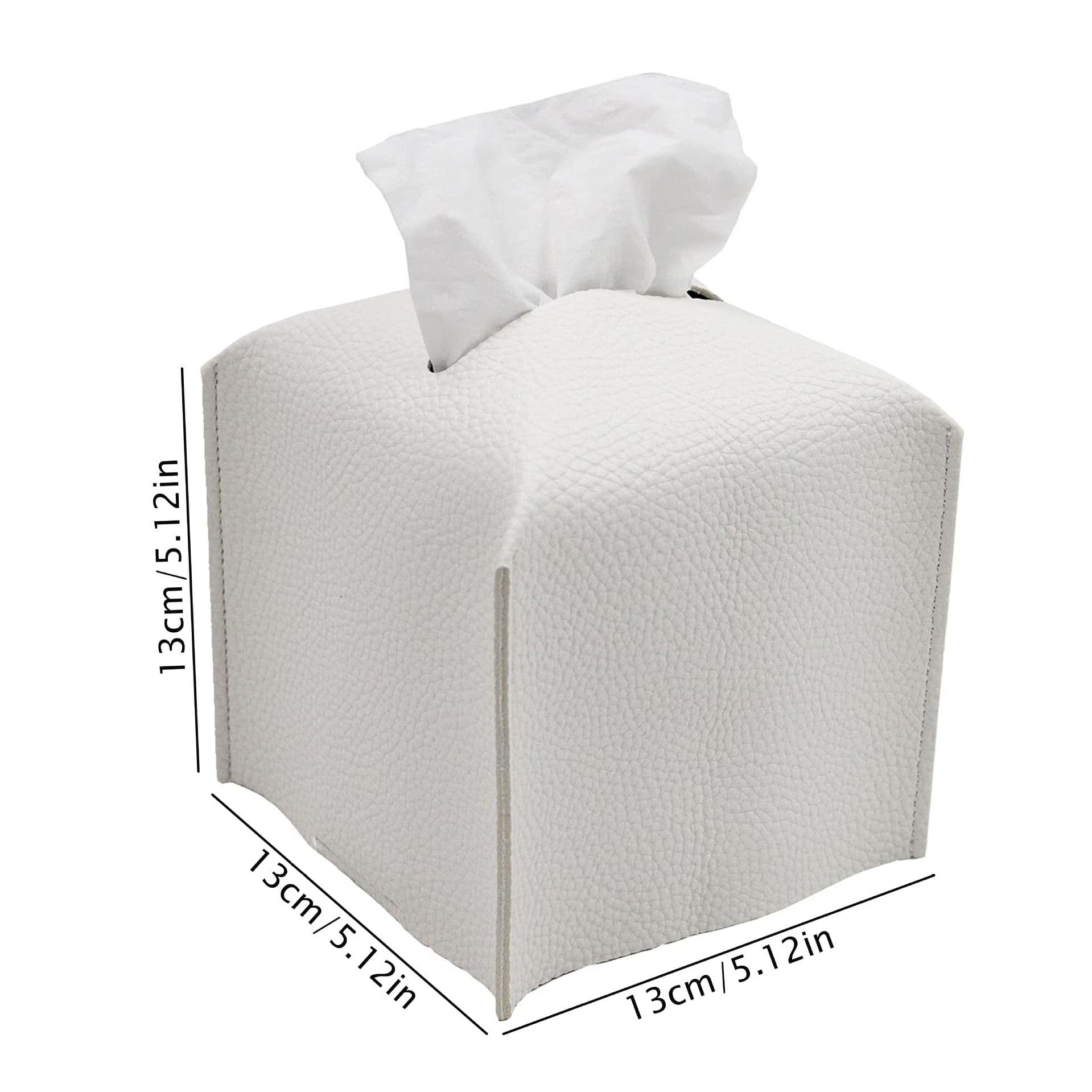 2 Pack White PU Leather Rectangular Tissue Box Covers - White Rectangular