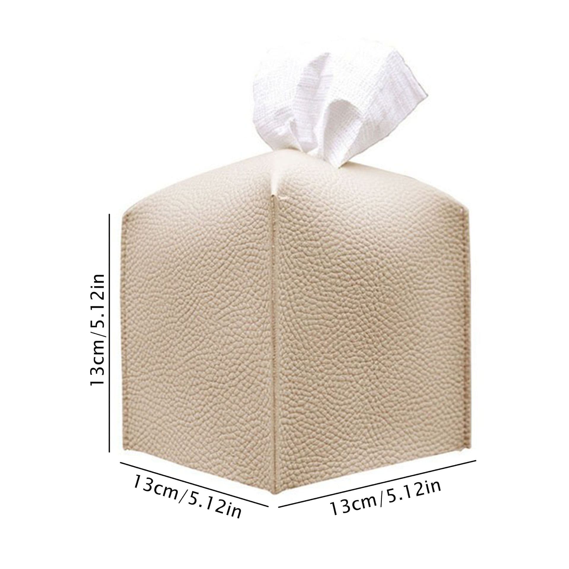 2 Pack Beige PU Leather Rectangular Tissue Box Covers - Beige Rectangular