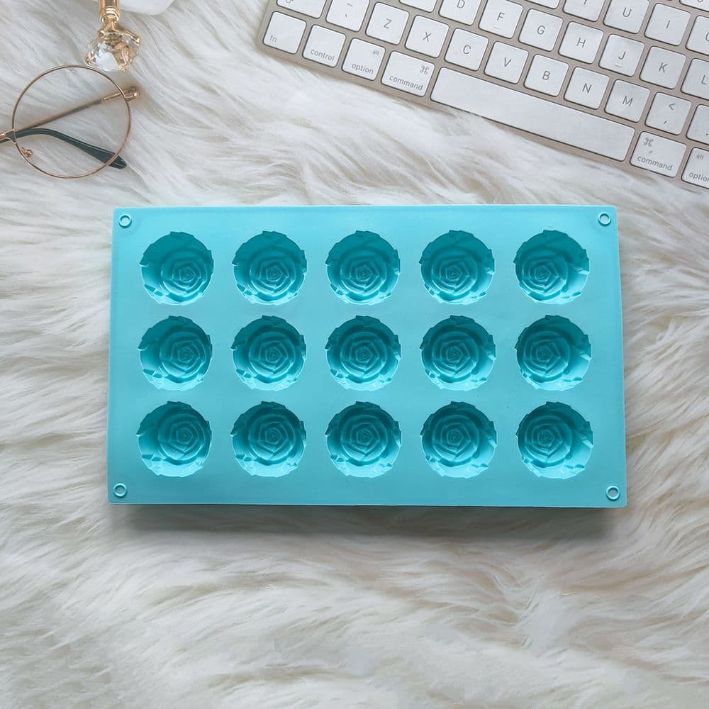 2-Piece Blue 3D Rose Shaped Silicone Baking Mold (15 Cavity) - Non-Stick