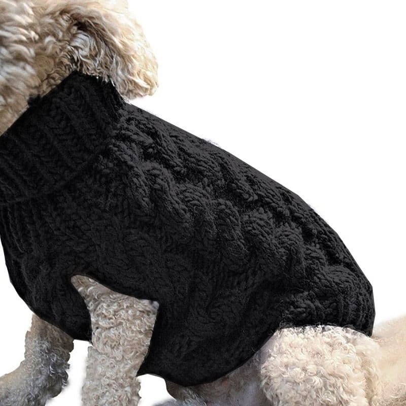 Black M size Cosy Cable Knit Dog Jumper - Warm Winter Pet Clothing, Soft
