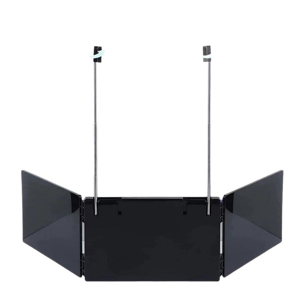 Black Trifold Self Hair Cutting Mirror with Adjustable Hooks - 3-Way Folding
