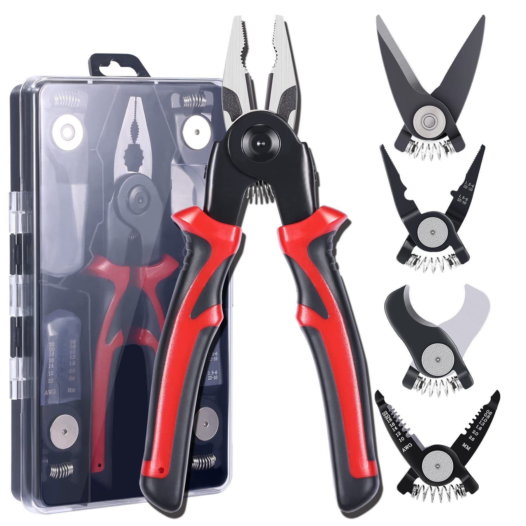 Black and Red 5 in 1 Interchangeable Plier Tool Set - High Carbon Steel