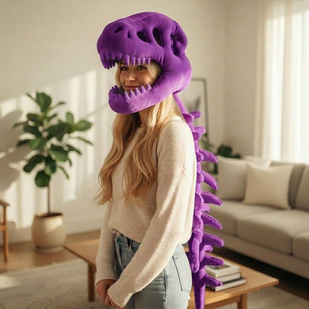 120 cm Purple Funny Dinosaur Skeleton Plush Headwear - Quirky Bone Fossil
