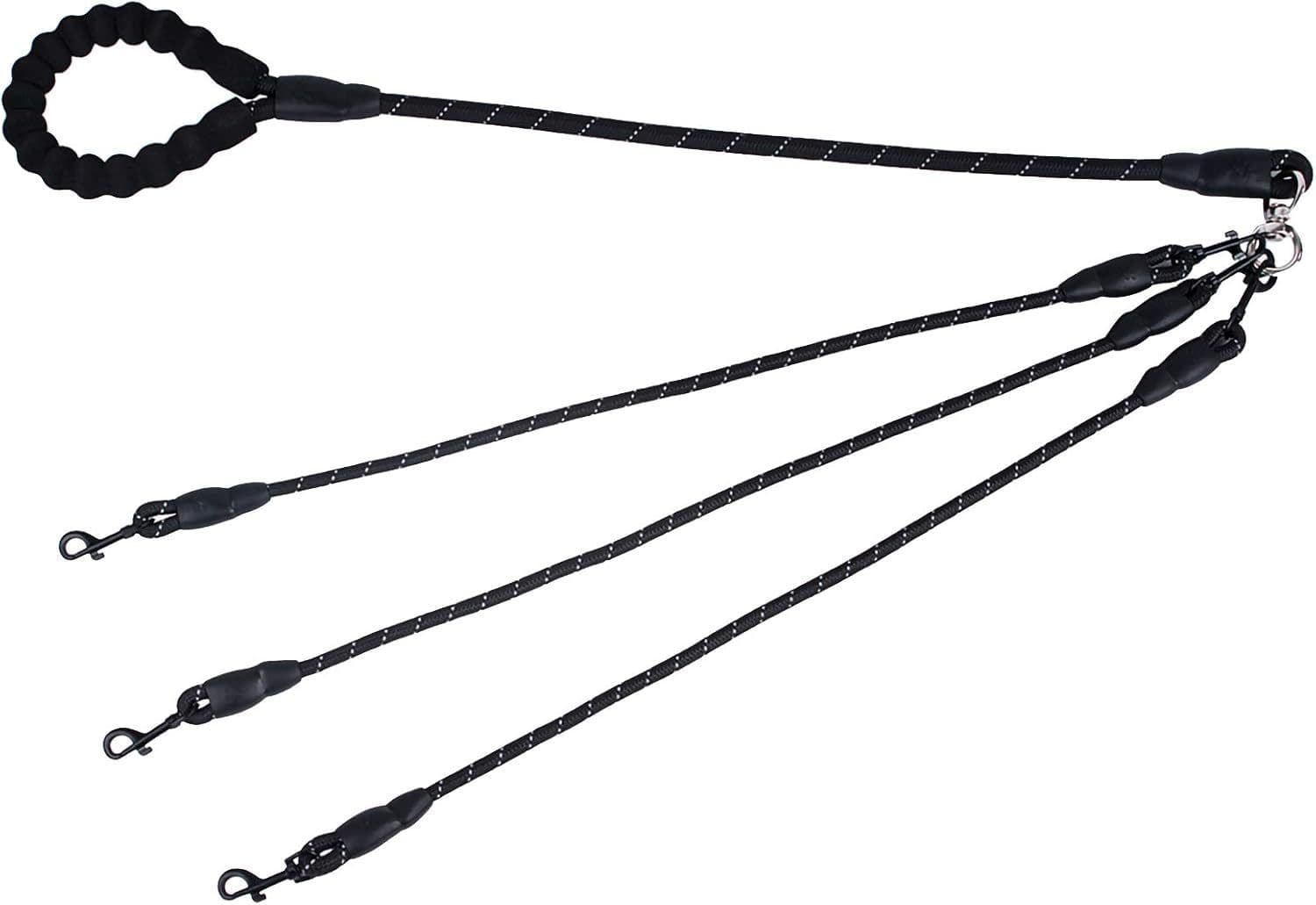 Black 3-in-1 No-Tangle Dog Leash for 1-3 Small Large Dogs - Heavy Duty 360°