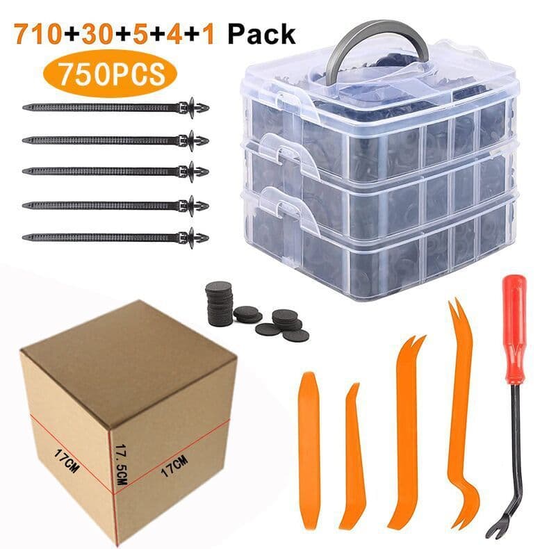 Boxed 710-Piece Heavy Duty Car Retainer Clips Kit with 4-Piece Fastener