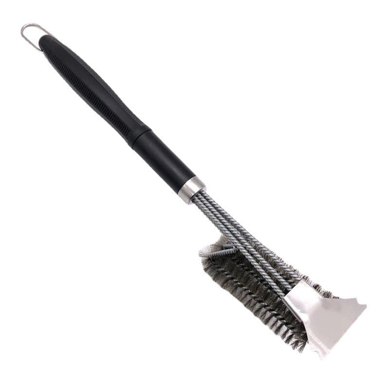 BBQ Grill Cleaning Brush with 3-Row Stainless Steel Wire Bristles