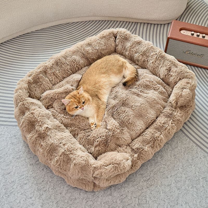 Brown Bubble Plush Pet Sofa Bed with Removable Cushion M Size 70 × 55 × 23
