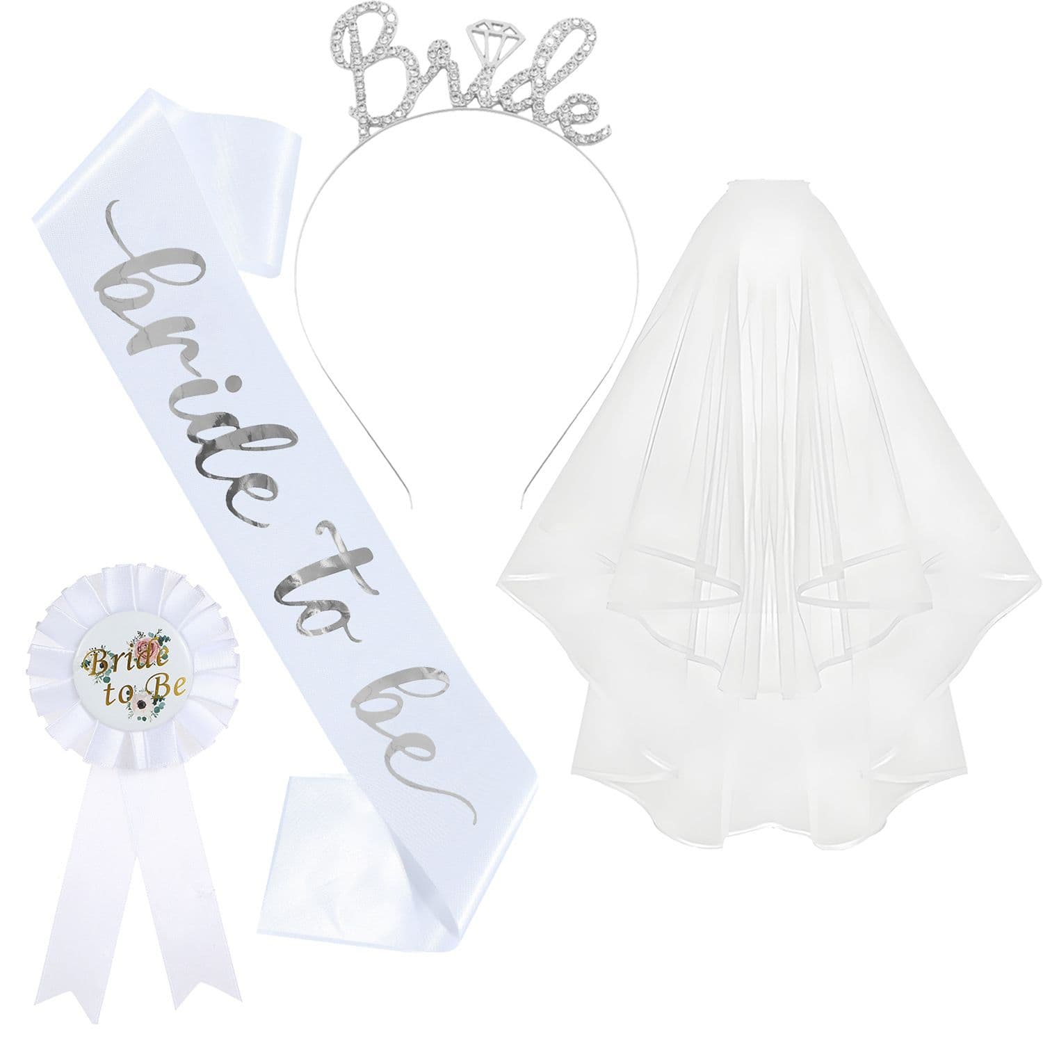 White and Silver Bride to Be Bachelorette Party Accessory - White Silver