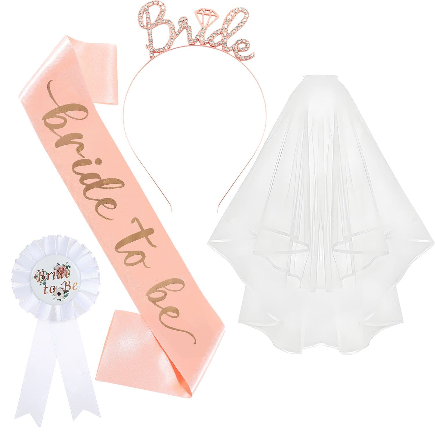 Pink and Gold Bride to Be Bachelorette Party Accessory Set - Pink Gold Kit