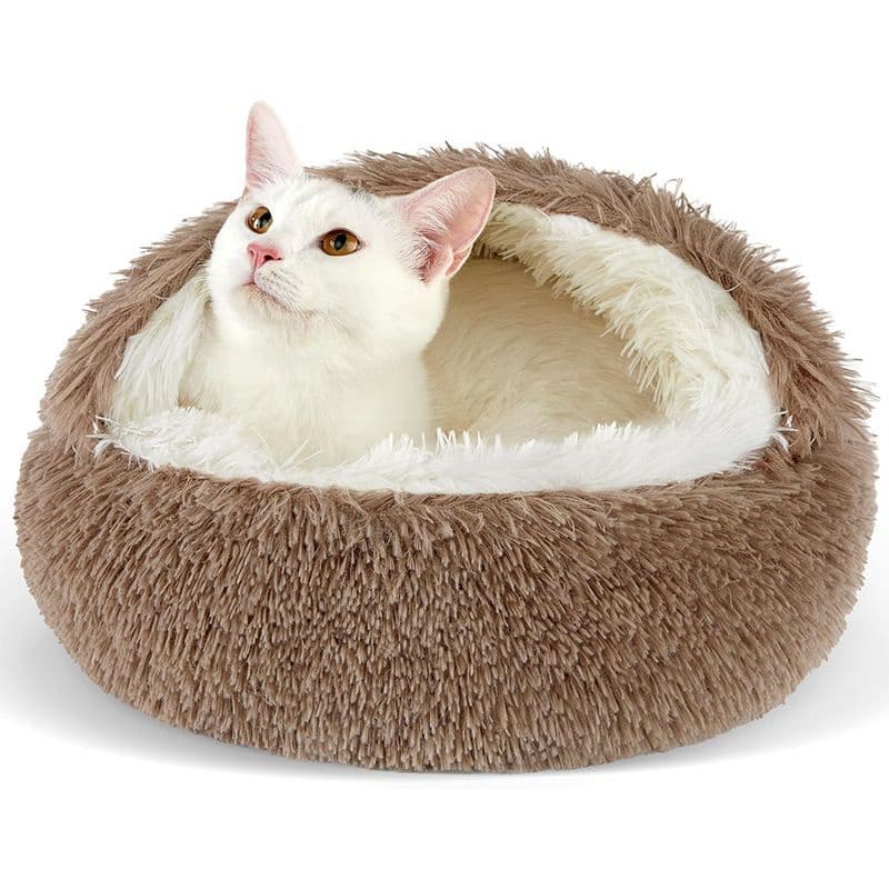 Brown Winter Long Plush Round Donut Cat Bed XL Size Dia 60 - Brown Xl 60 cm