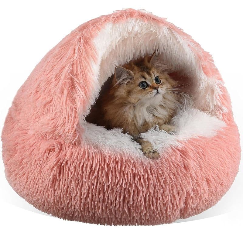 Pink Winter Long Plush Round Donut Cat Bed XL Size Dia 60 cm - Pink Xl 60 cm
