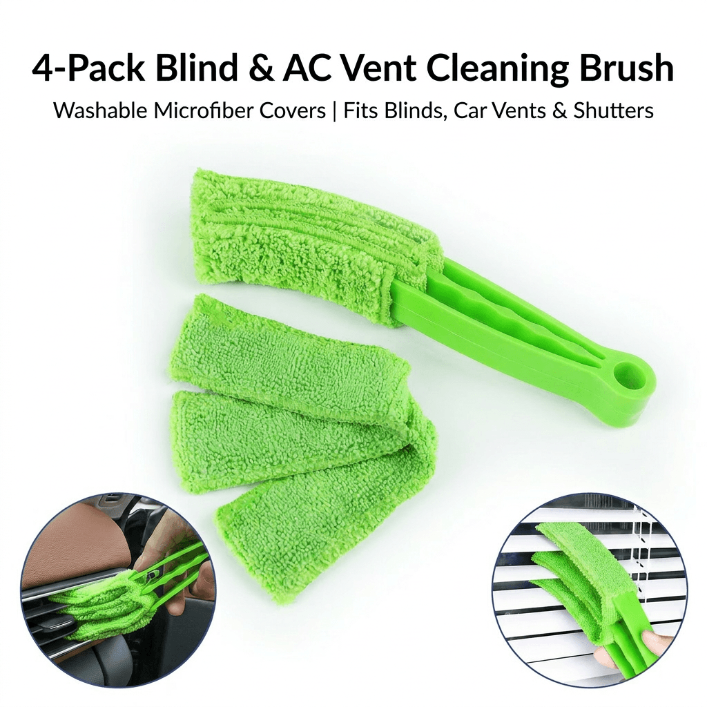 4 Pack Green Shutter and Car AC Vent Cleaner Brush - Green Vent