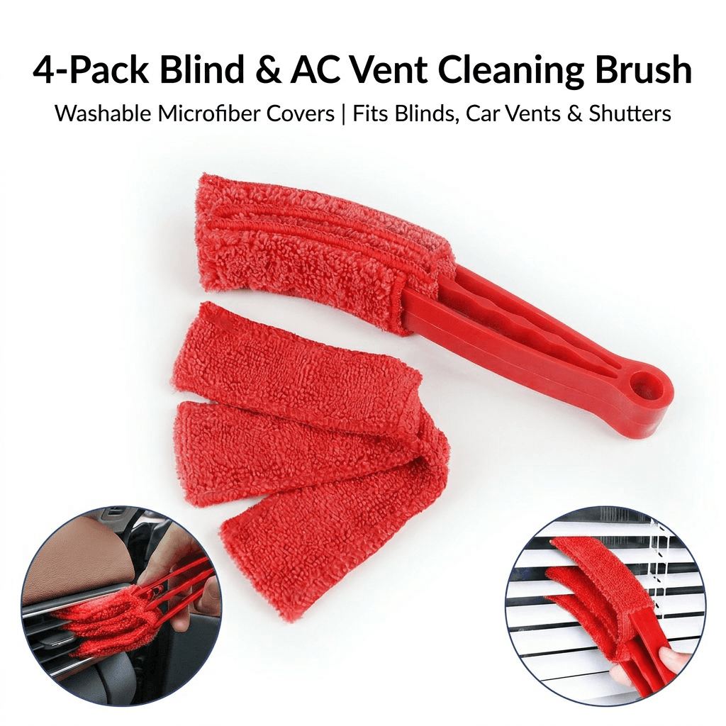4 Pack Red Shutter and Car AC Vent Cleaner Brush with Washable Microfiber