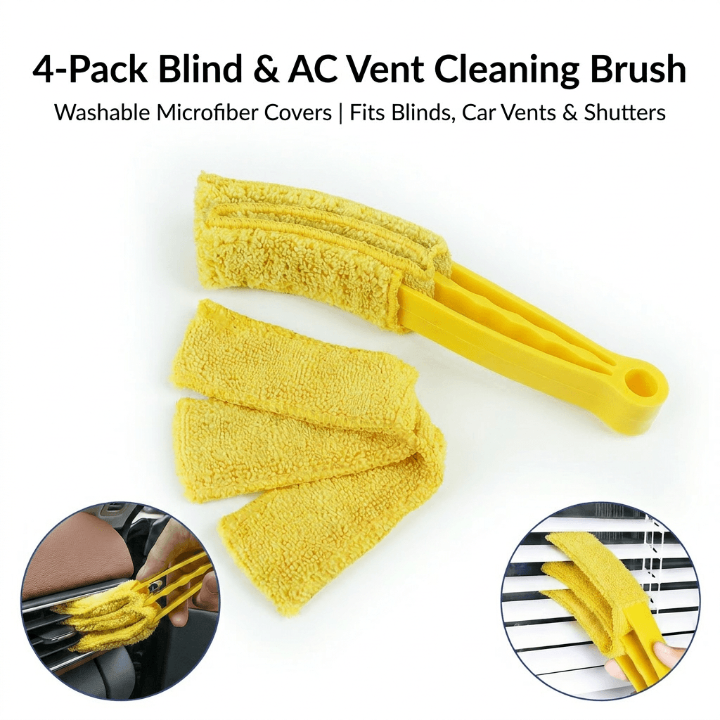 4 Pack Yellow Shutter and Car AC Vent Cleaner Brush with Washable Microfiber