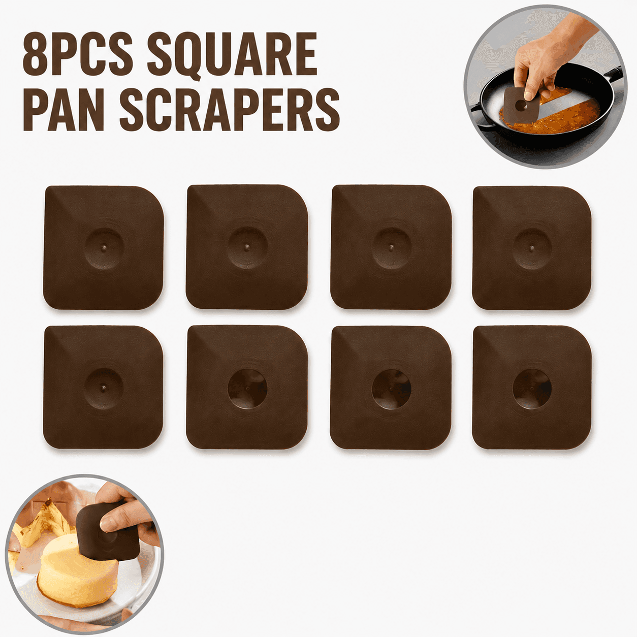 8-Pack Coffee Nylon Non-Stick Pan Scraper Set with Ergonomic Angled Edges