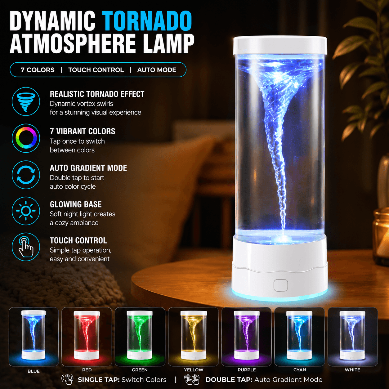 White Dynamic Tornado Touch Control Mood Night Light with Single Color / 7