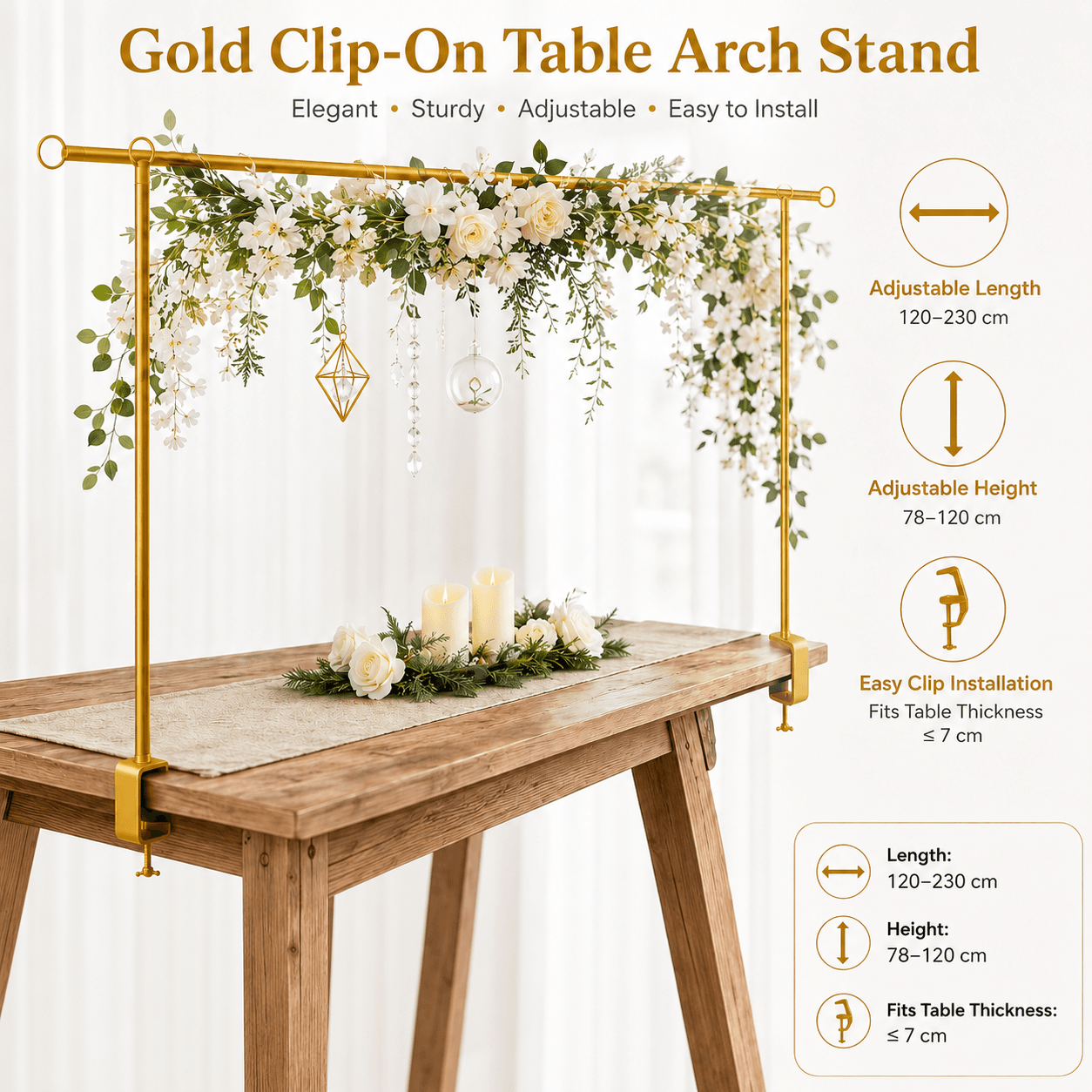 Gold Iron Over Table Arch Display Stand with Fixed Clamps - Gold Decorations