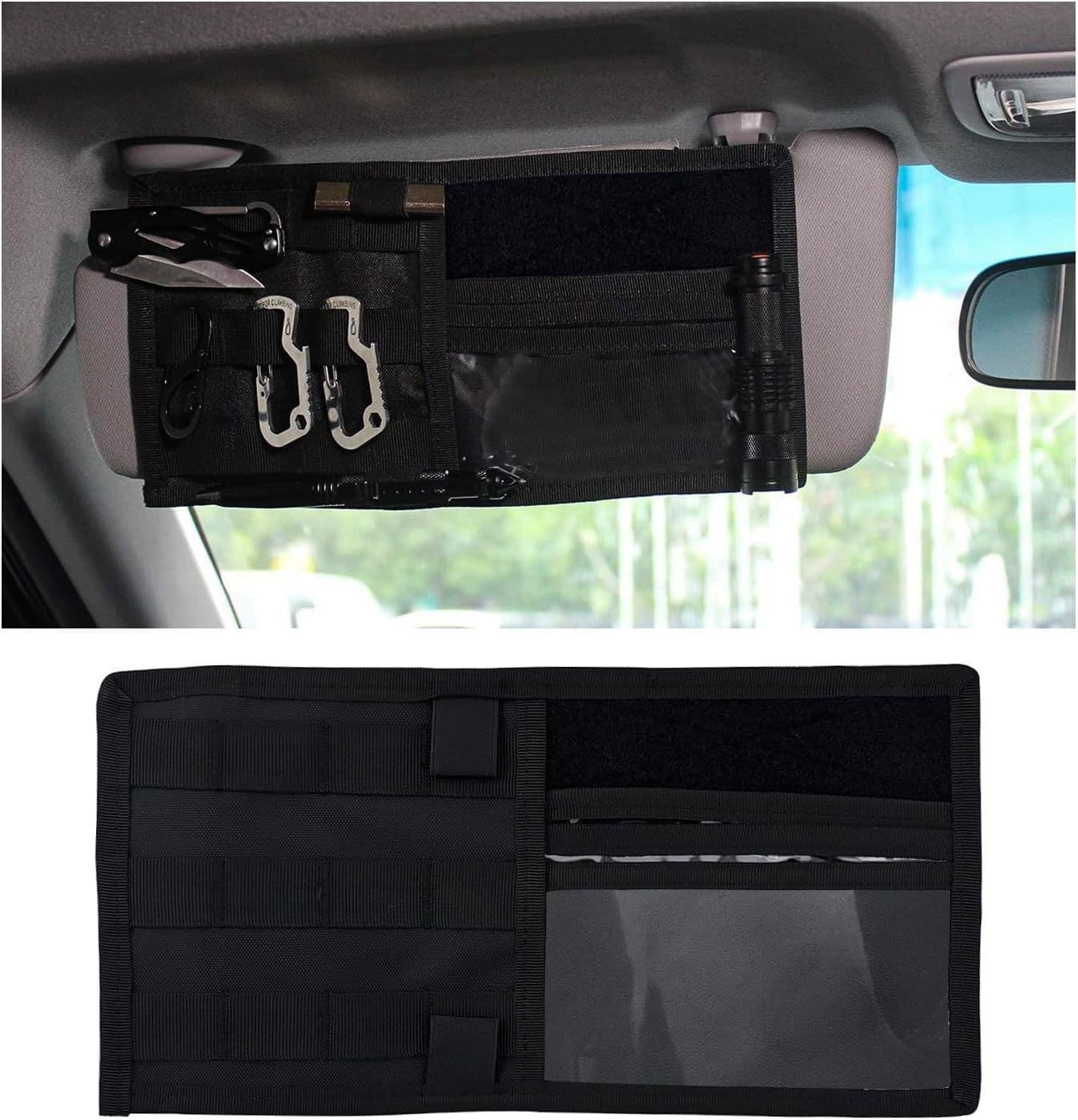 Black Tactical Molle Car Sun Visor Organizer Panel - Nylon Vehicle Storage
