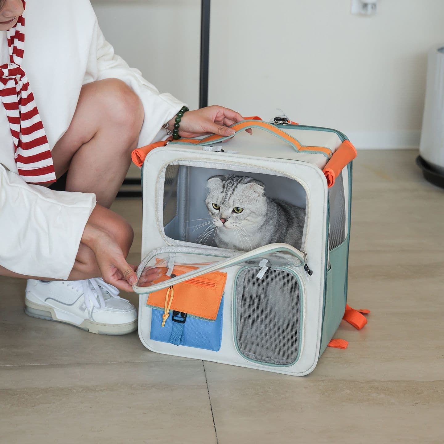 Brown and Grey Large Space Pet Carrier Trolley - Foldable - Brown Trolley