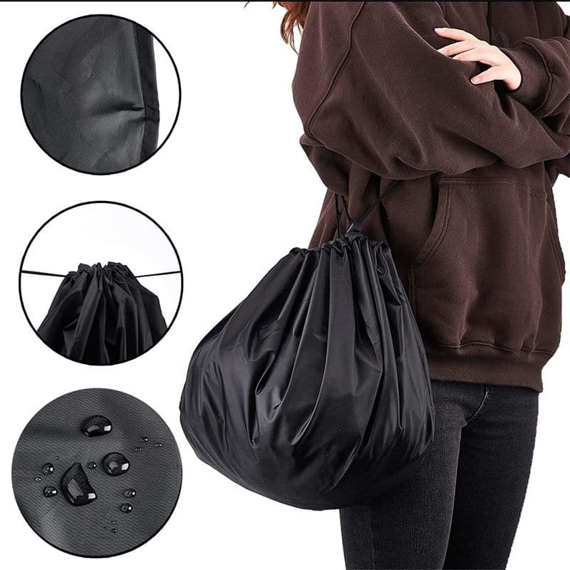 3-Piece Black Waterproof Drawstring Storage Bag and Changing Ground Mat Set
