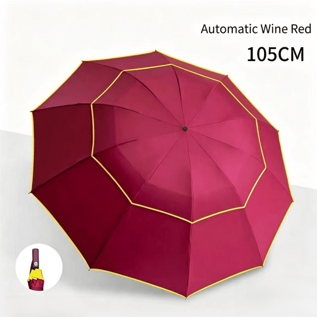 Wine Red Compact 3-Folding Automatic Golf Umbrella, 42 - Wine Red Automatic