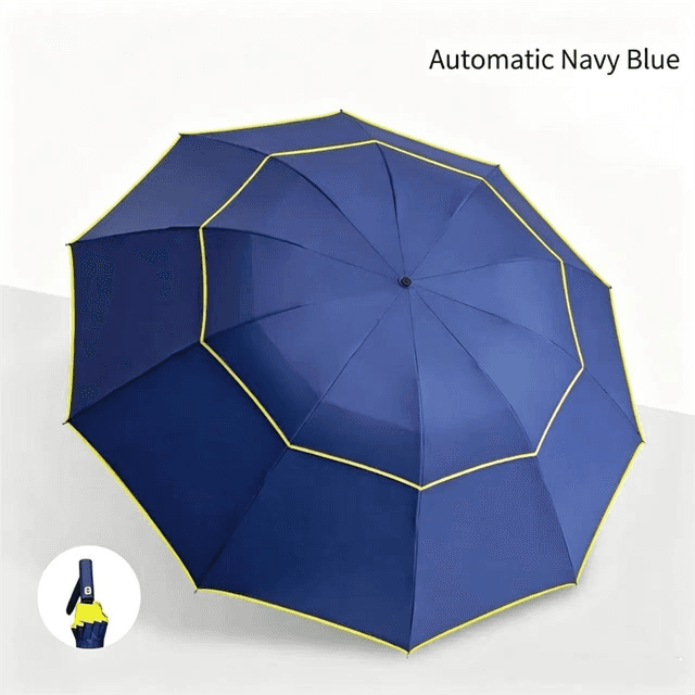 Navy Blue Compact 3-Folding Automatic Golf Umbrella, 42 Inch Large Coverage