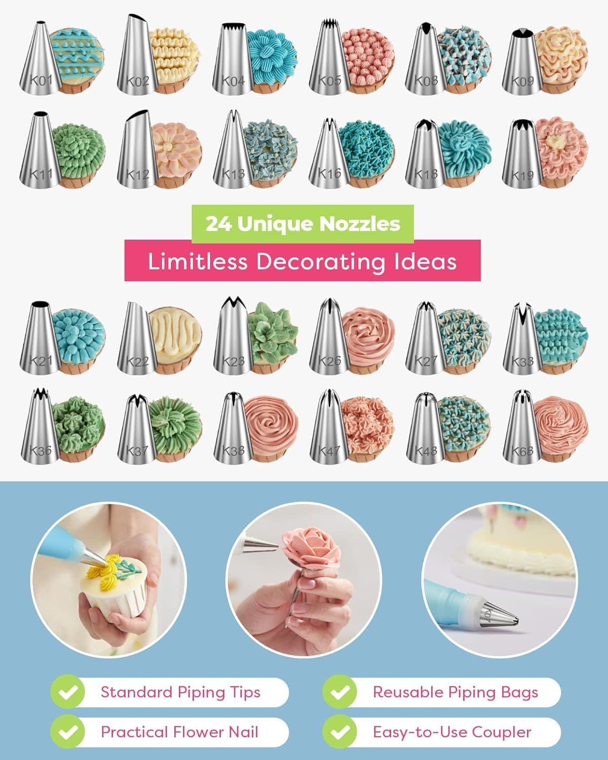 32-Piece Pink Cake Decorating Kit with 24 Numbered Icing Piping Tips, 2