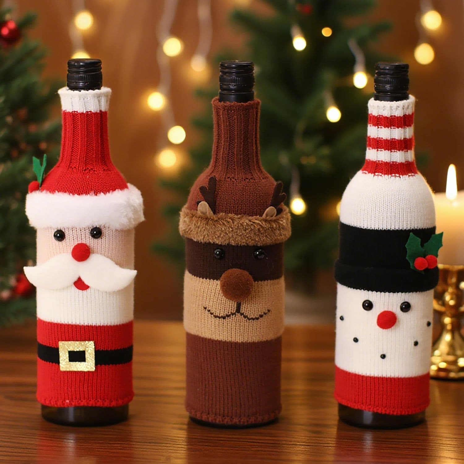 3-piece Santa Claus and Reindeer Snowman and Designs Style Knitted Christmas