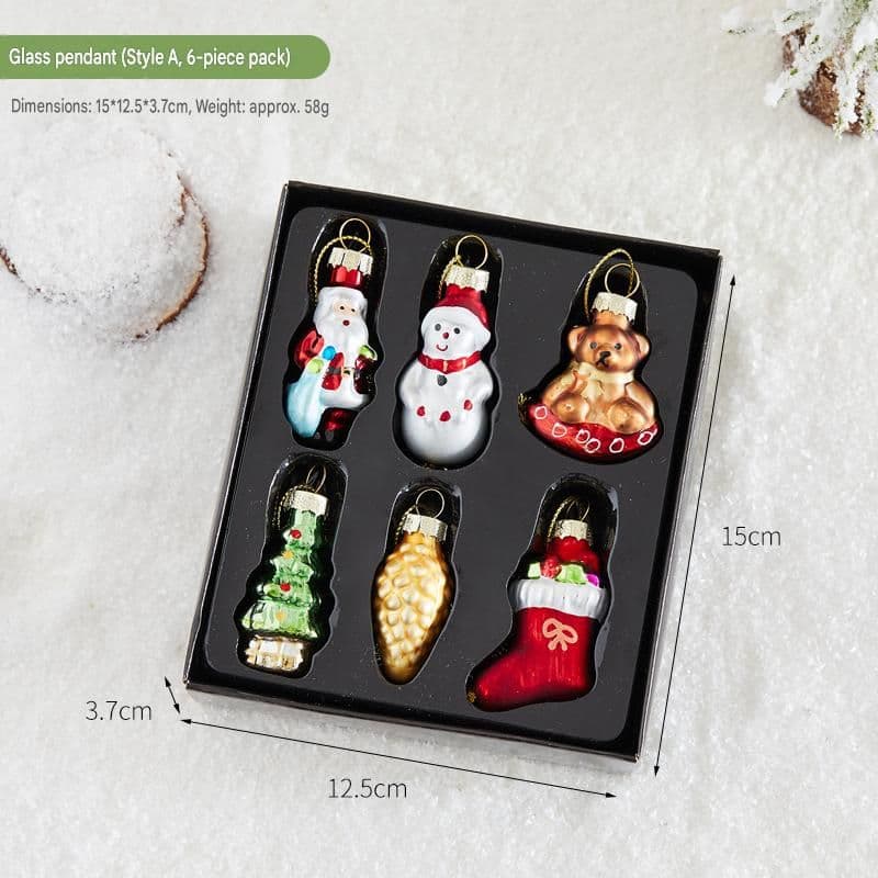 6-piece Christmas Glass Ornament Set - Santa, Snowman & Holiday
