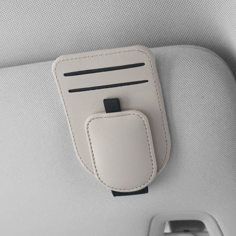 Beige Car Sun Visor Eyeglasses Holder Magnetic Glasses Clip with Card